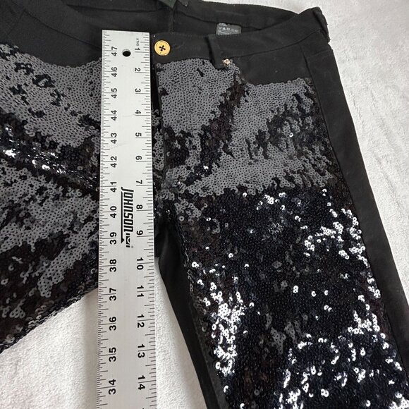 H&M Women's Black Sequined Skinny Pants Size 12 Mid-Rise Stretch Pockets Lined - Picture 6 of 8